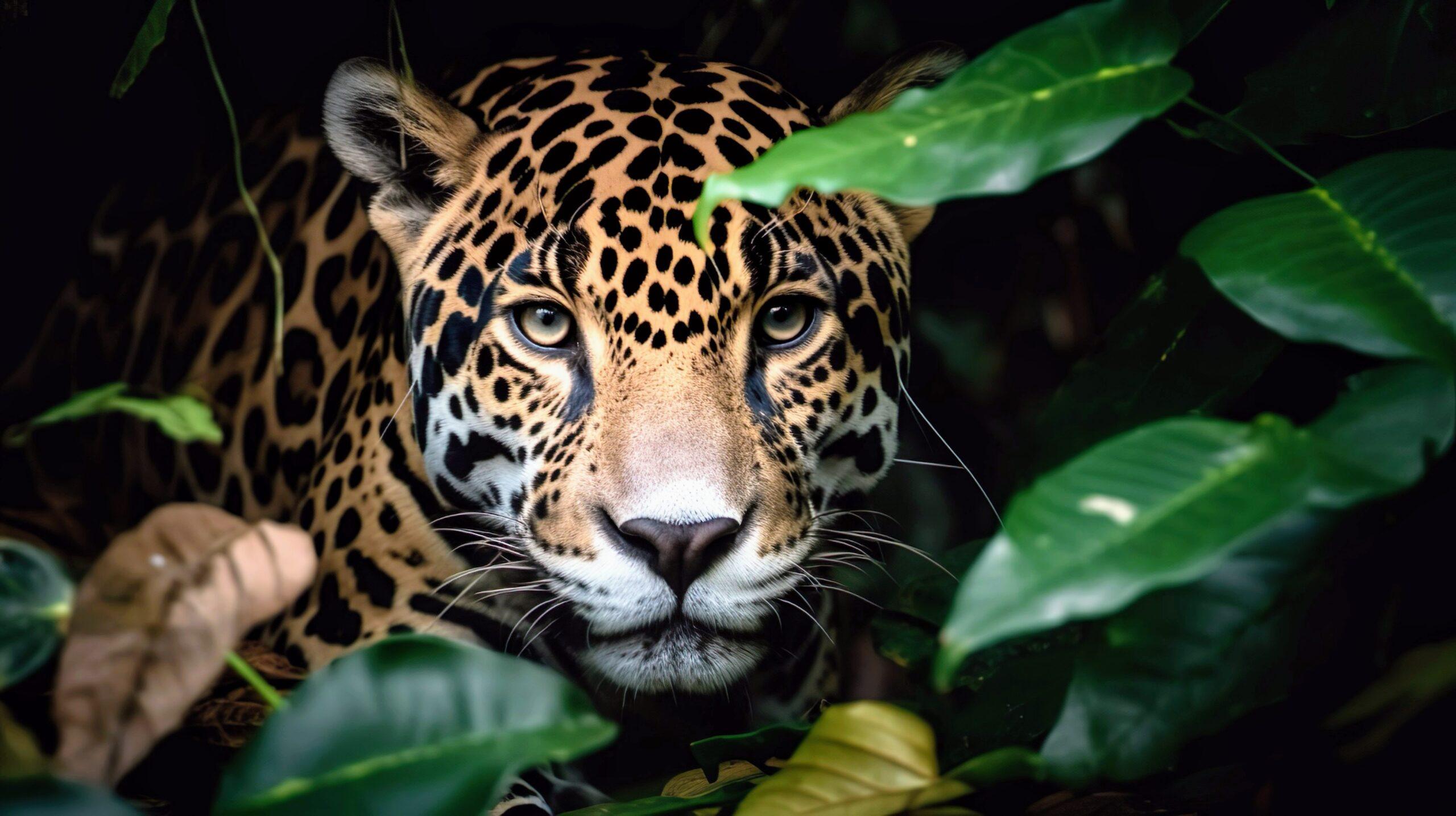 Jaguar entre la vegetación de la península de Yucatán